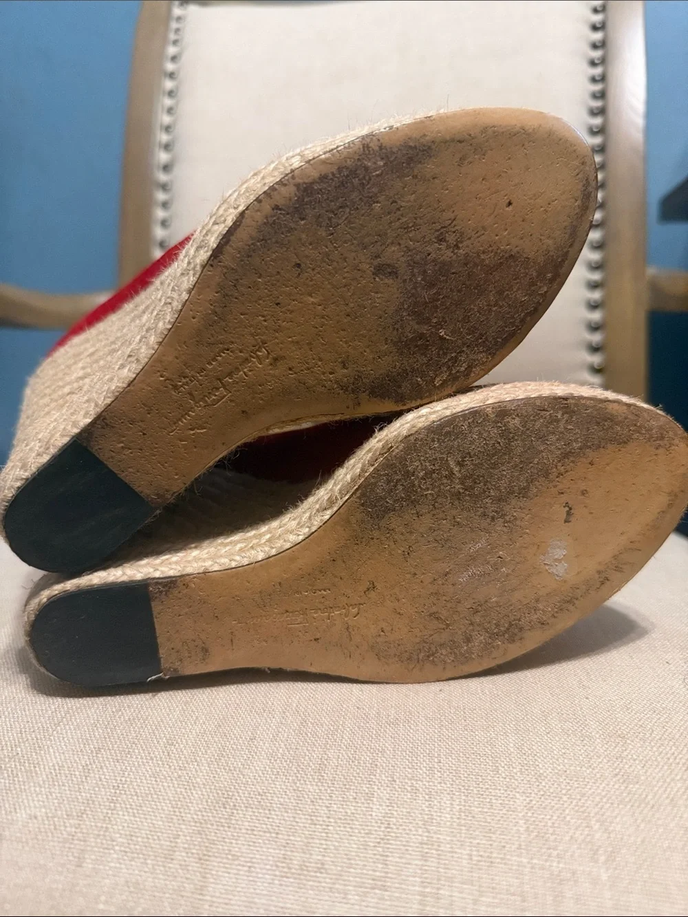 Salvatore Ferragamo Red Suede “Bernie” Espadrille Platform Wedges, Size 6C